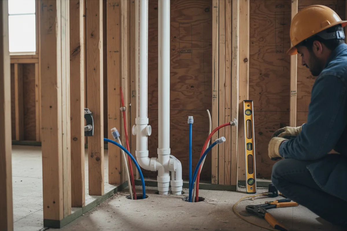 Drain and supply rough-in during Leak Detection in Swanzey