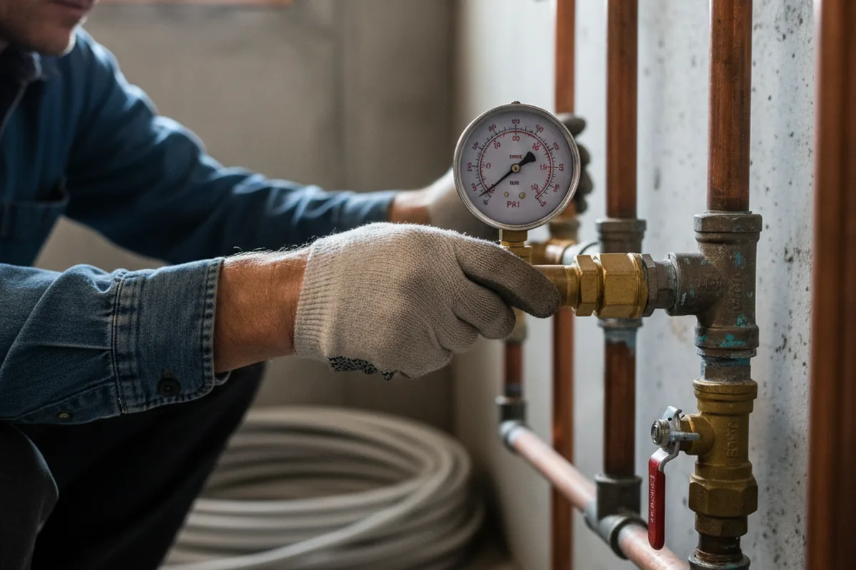 Pressure testing a repaired line during Water Line Repair in Swanzey
